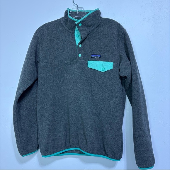 Patagonia Synchilla Women's Small Pullover Fleece Jacket Aqua Gray DAMAGE - Picture 1 of 11